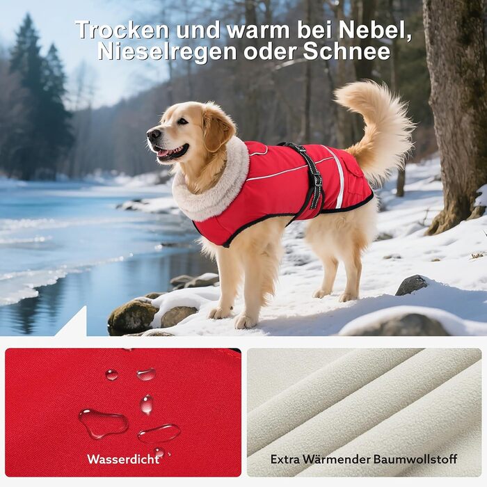 Водонепроникний зимовий одяг для собак, теплий флісовий одяг для великих собак, з регульованими ременями, світловідбиваючі смуги, підходить для лабрадорів, оливковий, червоний (3XL)