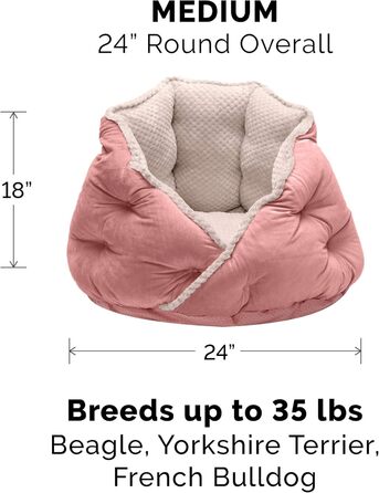 Ортопедичне ліжко для собак Furhaven, великих порід, кругле, знімний, пральний чохол, до 36,3 кг – Sherpa & Wildleder Snuggery – 111,8 см, ортопедична піна (Soft Pink, L 61 x B 61 x H 46 см, Calming Hug Nest)