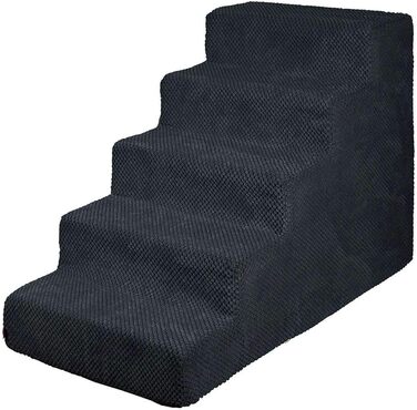 Сходинка для собак та котів 50 см | 5 сходинок | М'який плюшевий чохол | Чорний колір | Для ліжка та авто