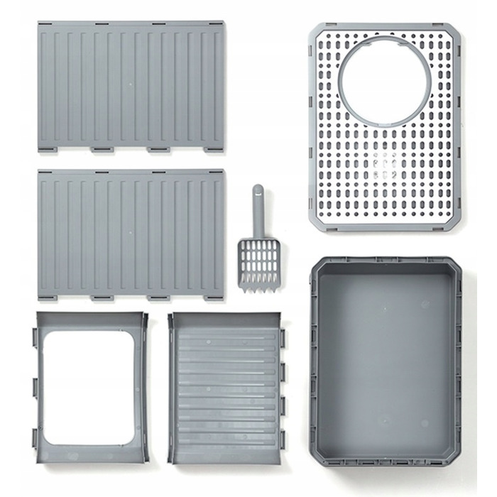 Закритий лоток-туалет для котів, сірий, з ручкою та висувною шухлядою, 50 x 40 x 38 см