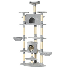 PawHut Cat Tree Велике 200 см XXL Котяче дерево з котячими печерами Гамаки для великих кішок у світло-сірому кольорі