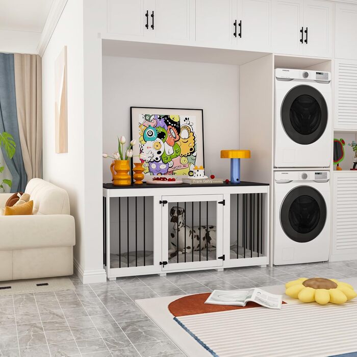 Будка для собак для дому – дерев'яно-металевий вольєр для маленьких собак, меблевого стилю з дверцятами, вантажопідйомність до 50 кг, 136 x 56 x 70 см – сучасний дизайн для дому