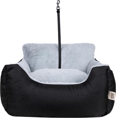 Підвищення для собак у автомобіль, вантажівка або SUV, з м'яким плюшевим килимком та високими бортиками, зручний матрац з безпечними ременями, чорний, 53x51x36 см