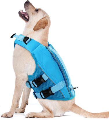 Спасальний жилет для собак Konvinit, жилет для плавання собак - для човнів, плавання, серфінгу, регульований розмір, з ручкою та світловідбивачами, зелений (L:50-65см)