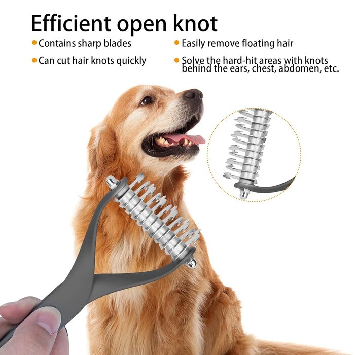 Інструмент для догляду за тваринами: двосторонній гребінець для підшерстка, щітка для собак і котів, гребінець з гострою клинком для видалення ковтунів та відмерлого хутра (S) Чорний S