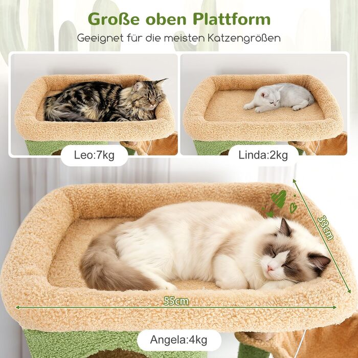 Драбина для котів Globlazer 204 см з 3 будиночками, 2 великими платформами, 3 м'якими кошиками, стабільна, для 3-5 котів, відпочинок, ігри, дряпання, зелений (XXL)