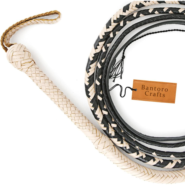 Чорно-кремова батогом з кенгурячої шкіри, важка батогом для биків з 16 пасмами, сплетений шкіряний пояс та шкіряна підкладка всередині, гучна, дзвінка батогом, стиль Індіани Джонса, для верхової їзди, кінний спорт, 6 метрів