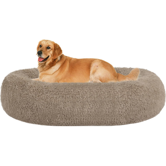 Ортопедичне ліжко для собак, круглий лежак, софа для собак та котів, донат, м'який кошик для собак, прання, 100 см Ø, верблюжий колір, L 100 x W 100 x H 20 см, верблюжий колір