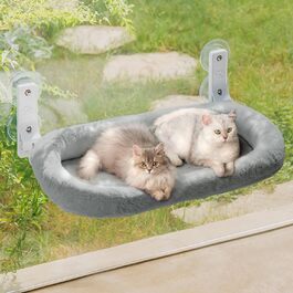 Велика підвіконна гамак-лежанка для котів MEWOOFUN, знімний товстий чохол, складна, світло-сіра, на 4 потужних присосках, витримує до 18 кг, розмір L