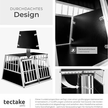 Транспортна переноска для собак tectake® - алюмінієва переноска для авто та дому, 104 x 90,5 x 69 см, з перегородкою, Double