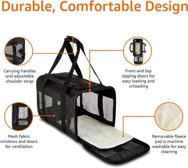 М'яка переноска для собак Amazon Basics, чорна, L, 50x26x28 см