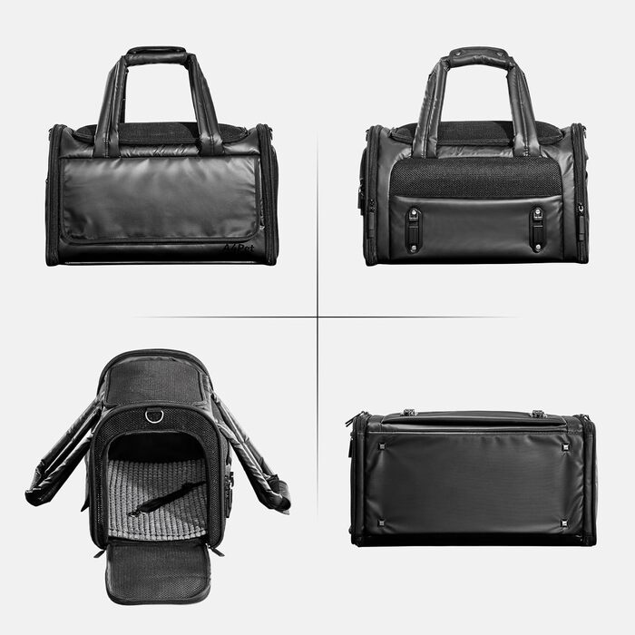 Транспортна переноска для кота/собаки 4 Pet, чорна, з сіткою та захистом, для подорожей літаком та авто