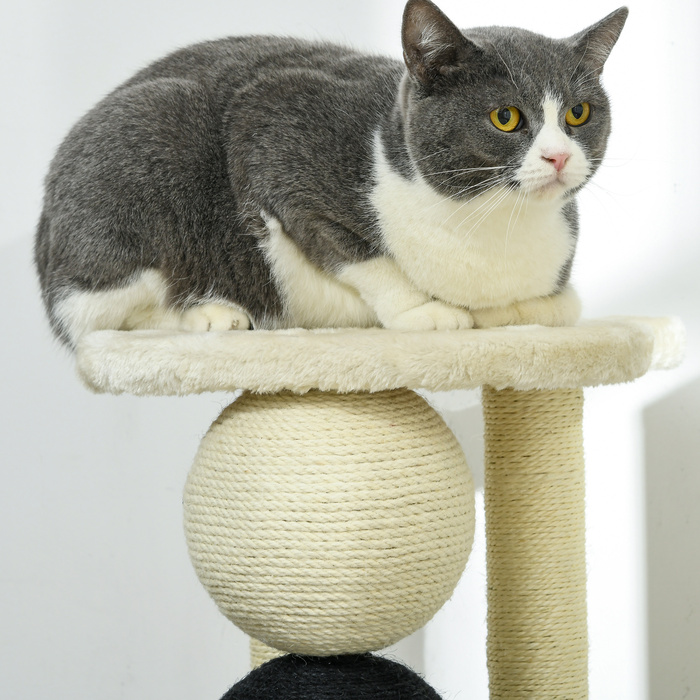 PawHut Cat Tree з великими сизалевими кулями Ø15 см, Stable Cat Tree до 30 кг, платформа бежева, 38 x 38 x 64 см
