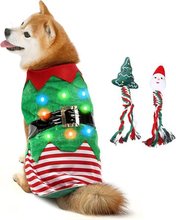 Костюм для собак на Різдво Idepet з іграшкою-тросом та світлодіодами, карнавальний костюм для собак та котів, XX-Large