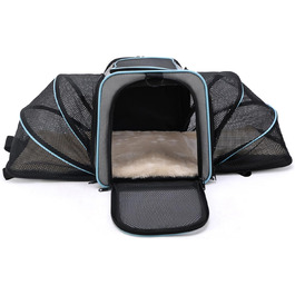 Транспортна сумка для котів та собак PETCUTE, складана переноска для собак з виймальною підстилкою, страхувальний поводок, дихаюча переноска для тварин у авто для подорожей (сірий+блакитний)