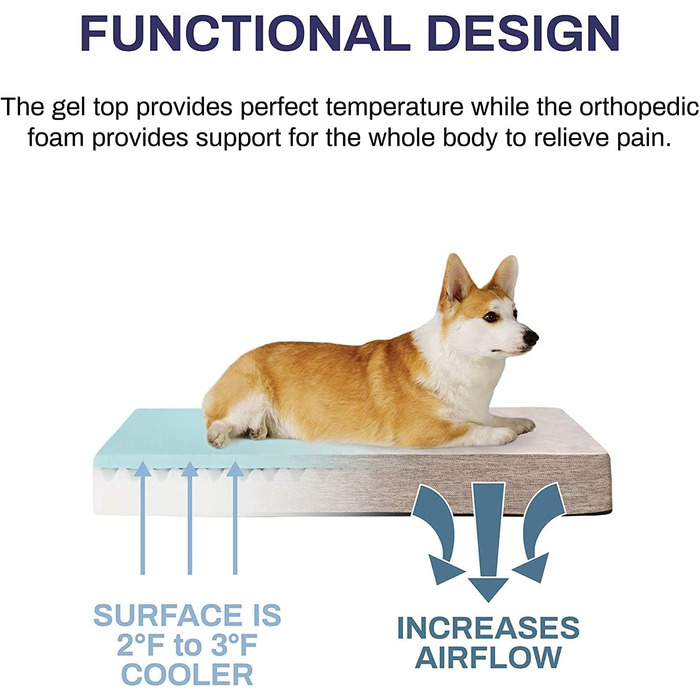 Ортопедичне лежанка для собак з гелевим шаром та пам'яті ефекту, водовідштовхувальне, для великих та малих собак, знімний чохол, блакитний (L)