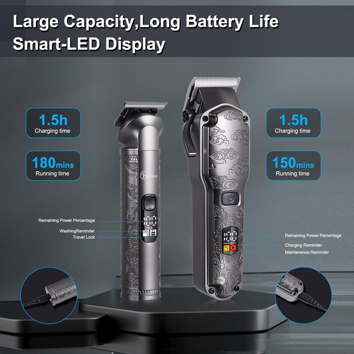 Електрична машинка для стрижки волосся Hatteker Profi – триммер для бороди та тіла, чоловічий, з T-подібною насадкою, водонепроникна (сірий)