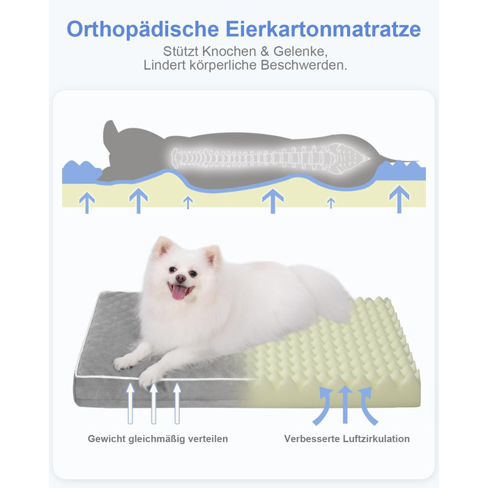 Ортопедичне ліжко для собак KSIIA, 58x43x7 см, сіре - зручне та миється, знімний матрац