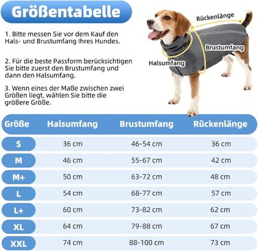 Зимова куртка для собак SlowTon з флісу, з коміром-гетром, світловідбиваючими смугами, регулюванням, водонепроникна та вітронепроникна для цуценят та собак (Сірий, M+)