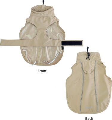 Регульований водонепроникний дощовик для собак, легка дощова куртка для тварин, одяг для цуценят з відбиваючими смугами для маленьких, середніх та великих собак (Хакі, M)