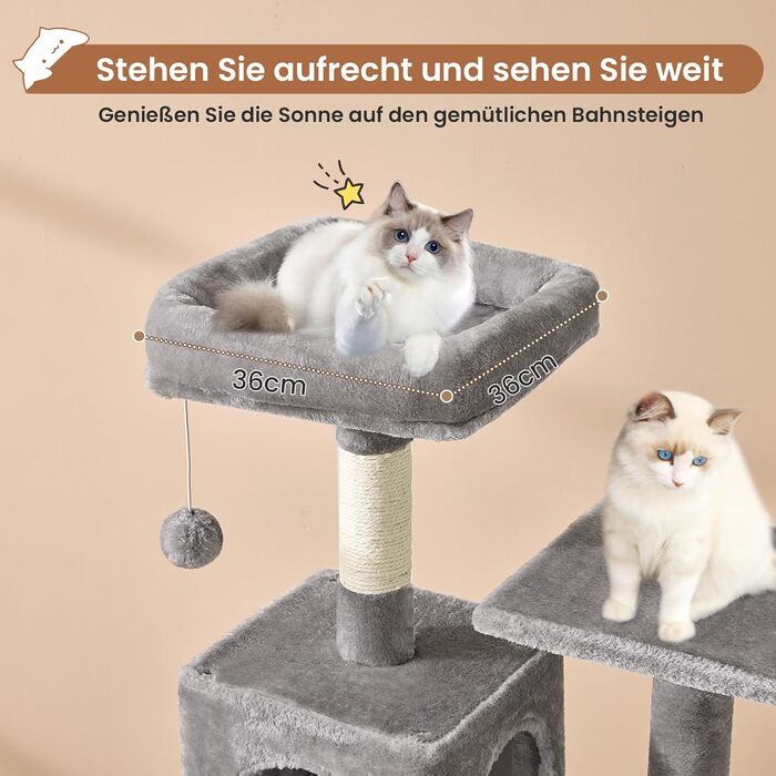 Кігтеточка для котів MSmask велика, багатоярусна з платформами, гамаком та сизалевими стовпчиками (сірий)