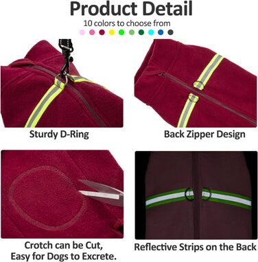 Теплий пуловер для собак з флісу та світловідбиваючою жилеткою. Зручний, теплий, для цуценят та дорослих собак. (Зелений, розмір M, червоний)