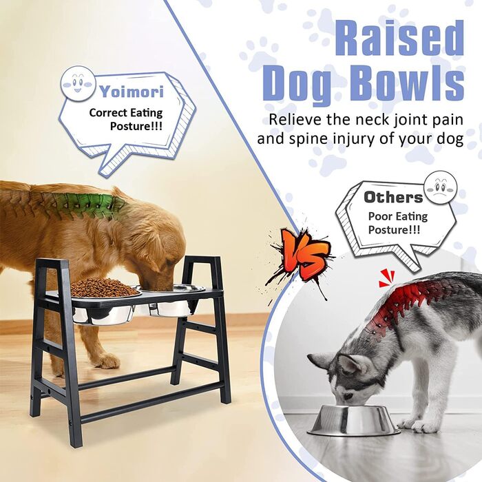 Підставка для годівлі собак з регулюванням висоти, дерев'яна, з двома мисками з нержавіючої сталі, нахил 15°, регулювання по висоті в 3 положеннях