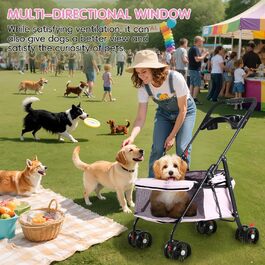 Візок для тварин для маленьких собак та котів, складної конструкції, з 4 колесами, легкий, з дихаючим мережем та тримачем для напоїв, для котів та собак до 7,5 кг (рожевий)