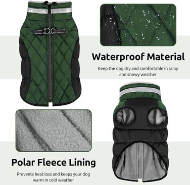 Зимовий теплий нашийник для собак CITE TOILE, великі породи, водонепроникний, з флісовою підкладкою, світловідбиваючий, XL, зелений