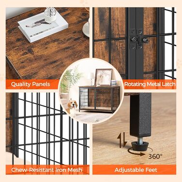 Клітка для собак, 100 см, з подушкою, 2 двері, дерев'яний каркас, для собак маленьких, середніх та великих порід, для дому, білий ADCBW10701, білий (100 x 60 x 70 см, коричневий)