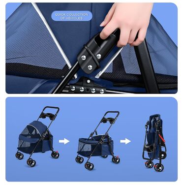 Дитяча коляска для собак та котів з підсклянником, складана коляска для собак, цуценят та середніх собак, переноска для маленьких тварин, дихаюча сітка, блакитна