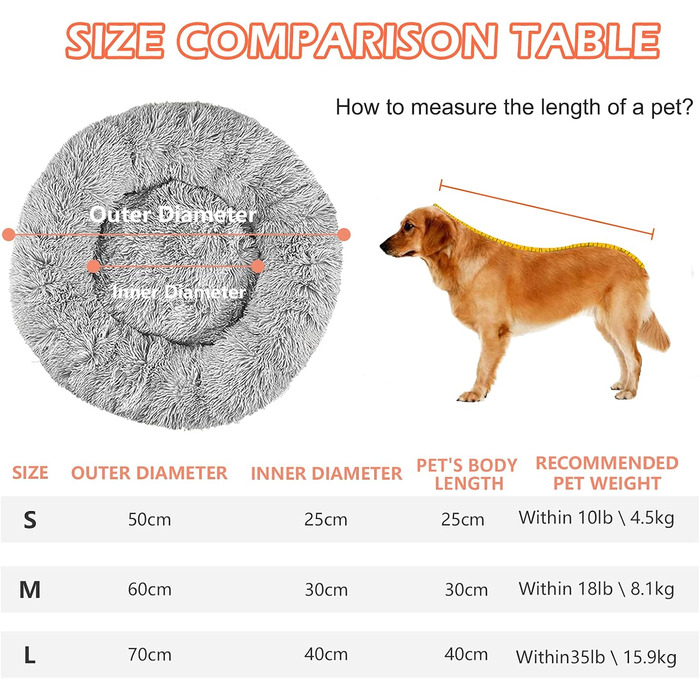 Кругле ліжко для собак OKPOW Donut: м'яке, затишне, антистрес для маленьких собак та котів, Ø60 см, світло-сірий