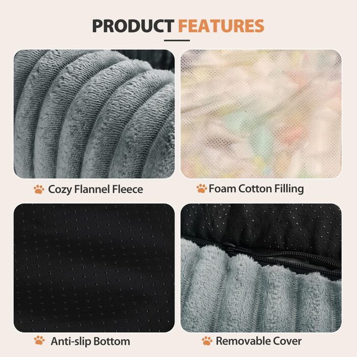 Ліжко для собак Nobleza, 65x55x20 см, сіре, з м'якою піною, знімний чохол, неслизьке дно