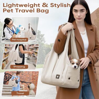 Сумка-переноска для собак, котів та цуценят – м'які боки, зручна для подорожей, з 4 кишенями, складна, легка, до 6,8 кг, для подорожей, до ветеринара, на прогулянку, бежева