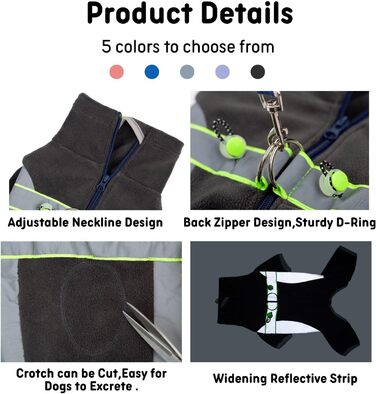 Флісовий теплий зимовий костюм для собак BT Bär з кільцем D, світловідбиваючими елементами та блискавкою (S, Темний сірий)