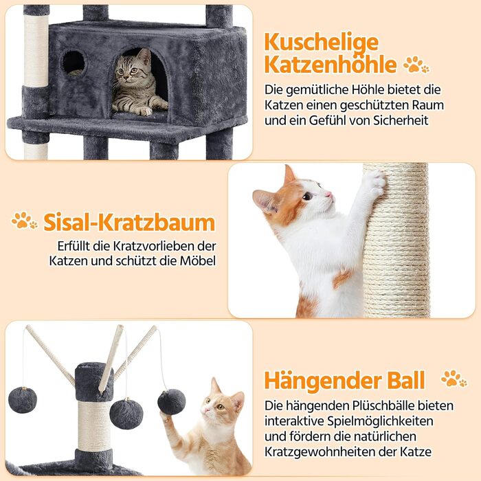 Котячий комплекс Yaheetech 170 см XL: кігтеточка, ліжко, гамак, іграшки, темно-сірий