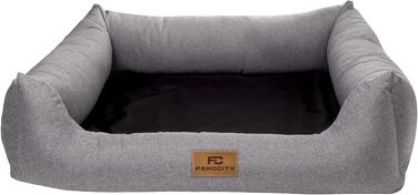 Крісло-ліжко для собак Ferocity з м'яким бортиком та двосторонньою подушкою, матеріал Cordura та велюр, сірий та бежевий, 85x70 см