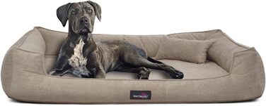 Ортопедичне ліжко для собак Tierlando® Bruce з знімним та пральним велюровим покриттям, диван для собак середніх та великих порід, розмір: 110x90см, колір: оливковий