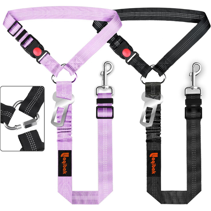 Автомобільний ремінь безпеки для собак, 3-в-1: поводок-лямка, фіксація на автокріслі, регульований, світловідбиваючий, чорний/фіолетовий