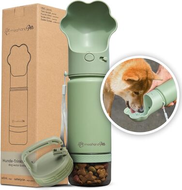 Hana Pets: Поїлка для собак у дорозі з кришкою та контейнером для їжі - ідеальна для подорожей та активного відпочинку. Ізольована фляга з нержавіючої сталі з додатковим кришкою та карабіном.