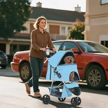 Дитяча коляска для котів та собак, 3 колеса, складний бугі для тварин, 13.6 кг, з кошиком та тримачем для напоїв, м'ятний колір