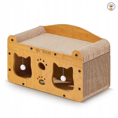 Дряпка для котів GLOBANI коричнева, картонна, до 60 см, з лежаком та іграшками