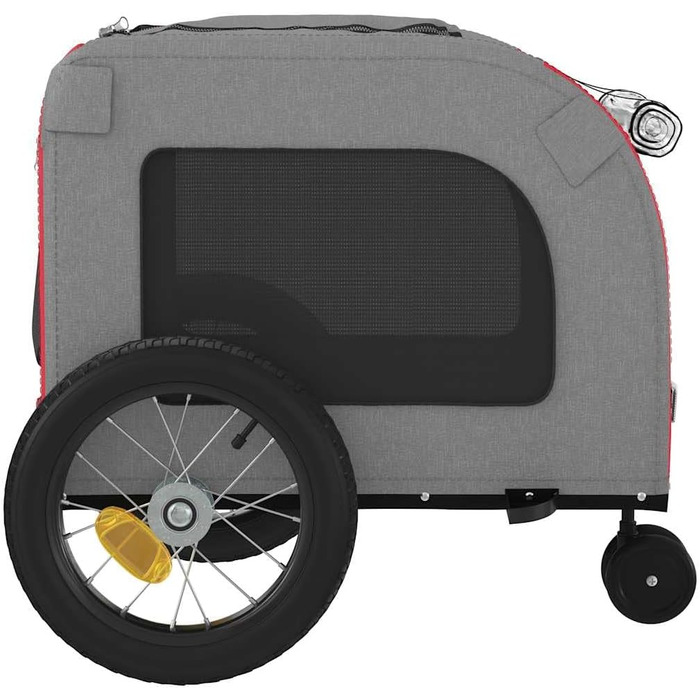 Причіп для собак VidaXL - червоний, 125x53x54 см, до 45 кг, з прапором та відбивачами