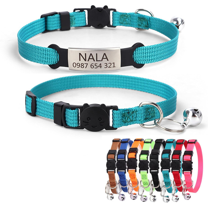 Індивідуальний ошийник для кота з дзвіночком, лазерним гравіюванням, нічним відбиттям, нейлоновий ошийник, милий ошийник з квітковим візерунком, анти-втрата для котів (нейлон)