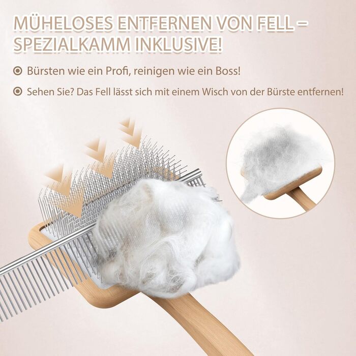 Набір щіток та гребінців Slicker для великих собак з довгою шерстю – щітка для розплутування з пінами 22 мм для Голден Ретріверів, Пуделів, Дудлів та котів – професійний догляд за шерстю з дерев'яною ручкою та шкіряним чохлом. Покриття лаком.