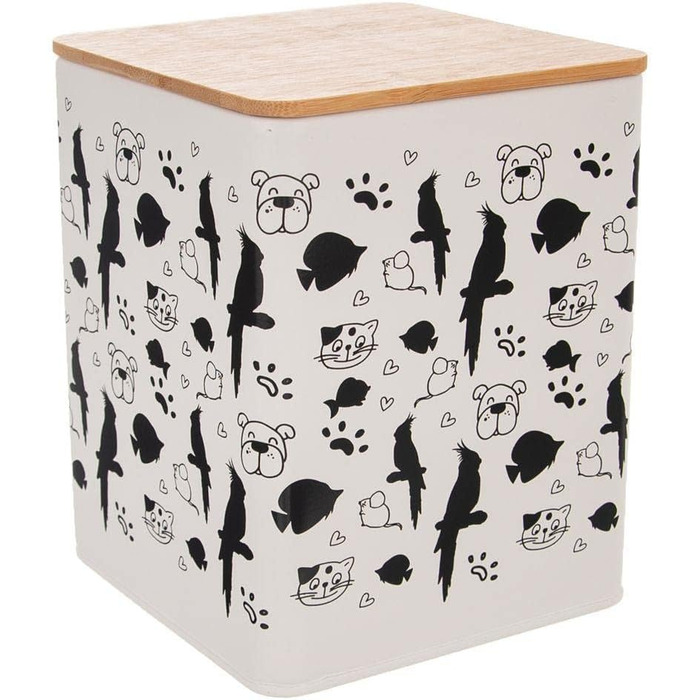 Контейнер для корму Orion Group з бамбуковим кришками - металевий для собак та котів, 14x14x17 см