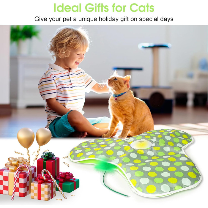 Інтерактивна іграшка для котів FUGODIWI: електрична, з автоматичним полюванням на мишей, знімні пір'я, USB-зарядка, зелена