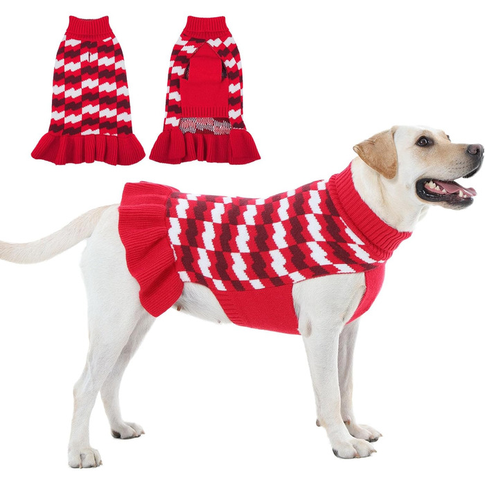 Пуловер для собак OUOBOB – зручний пуловер з коміром-горловиною для дівчаток, теплий одяг для великих собак, ідеальний для холодних днів та свят, червоний, розмір X-Large, колір (червоний/подорож, однотонний)