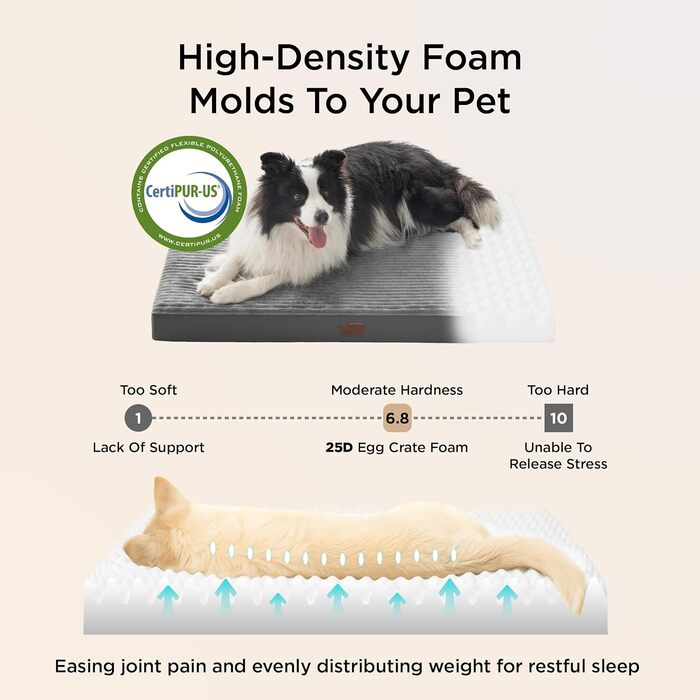 Килимок для собак BEDSURE великих порід - м'яке ліжко з неслизьким дном та знімним чохлом, сірий, 104x69x8.5 см