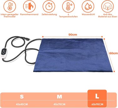 Килимок для підігріву домашніх тварин, великий для собак та котів, з регулюванням часу та температури, 60 x 90 см